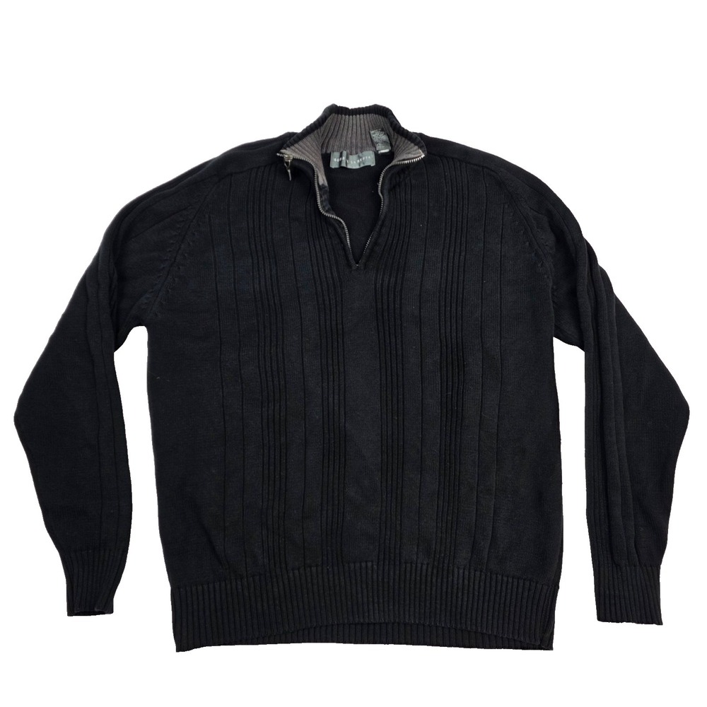 Oscar De La Renta Cotton Dark Quarter Zip Cozy Long Sleeve Sweater Men's L‎
